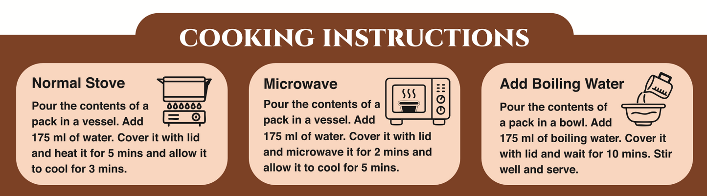 Cooking instructions for a product on a brown background